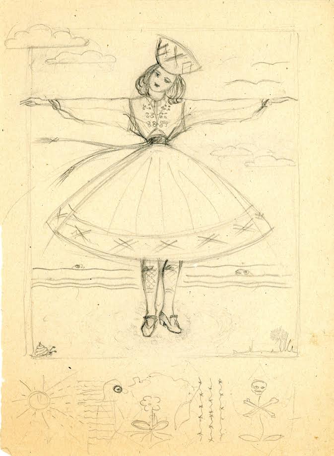 Drawing of an Estionian national costume, from the Linda Ormisson Papers