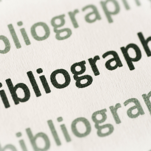 Photo of "bibliography" typed repeatedly on paper.