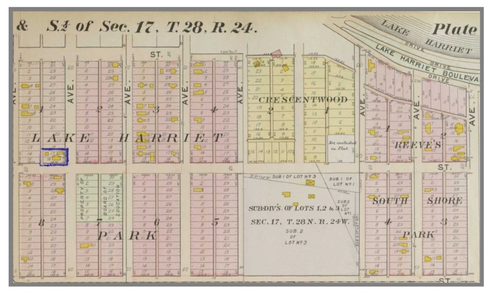 Map of housing in neighborhood around Lake Harriet