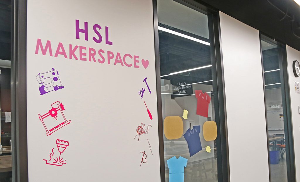 a white board in the Makerspace with the words HSL Makerspace at the top