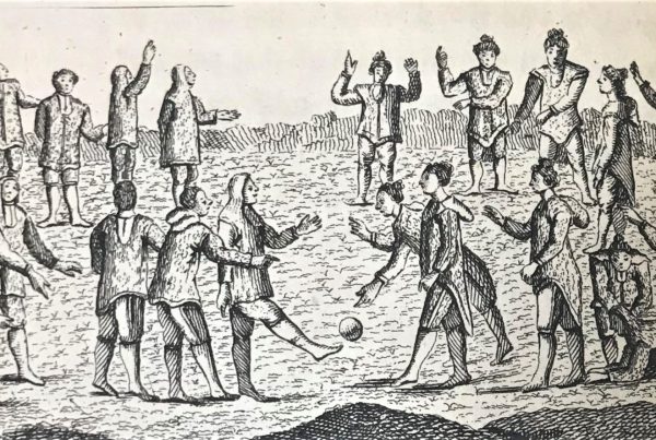 Premodern illustration of Greenlanders playing a game with a ball