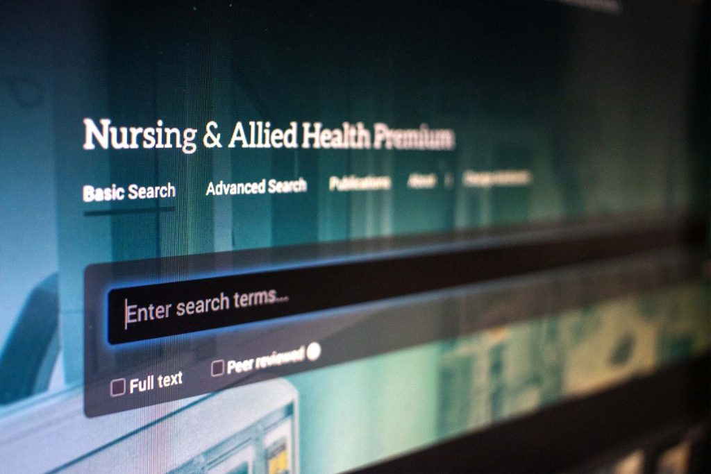 The ProQuest Nursing and Allied Health database on eLibrary Minnesota. (Photo/Adria Carpenter)