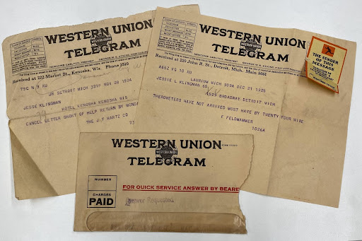 Two telegrams and an envelope from the Klingman correspondence archive.