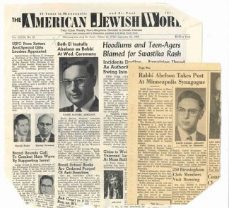 American Jewish World magazine announces return of Abelson to Beth El Synagogue in January 1960 issue.