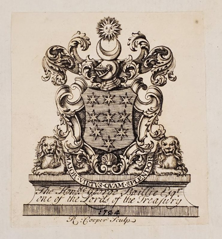 Bookplate showing Baillie coat of arms.