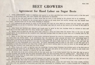 Beet Growers: Agreement for hand labor on sugar beets