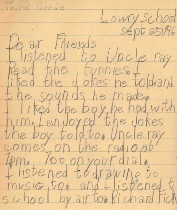 Letter from third-grader Richard Fick, 1946.