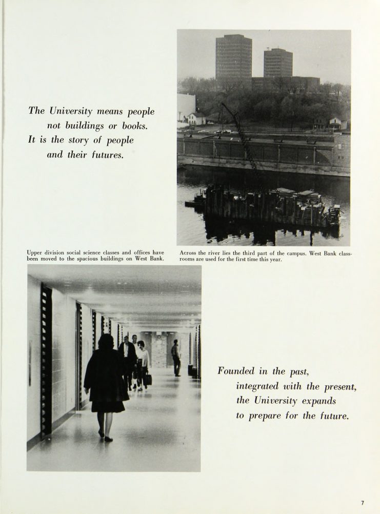 Early student reflections of the West Bank were captured in the 1963 Gopher yearbook, http://purl.umn.edu/134868