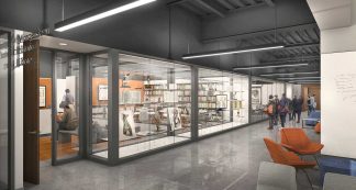 Rendering of the Health Sciences Library Makerspace in the Health Sciences Education Center building.
