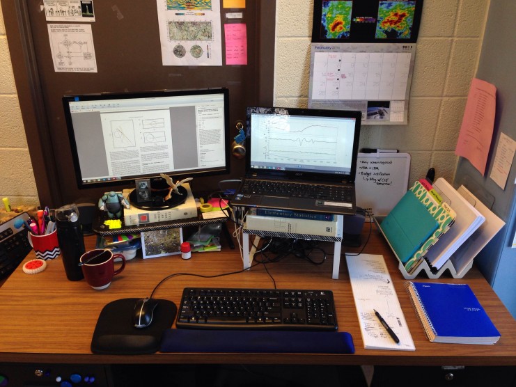 Photograph of Becky Strauss's desk setup.