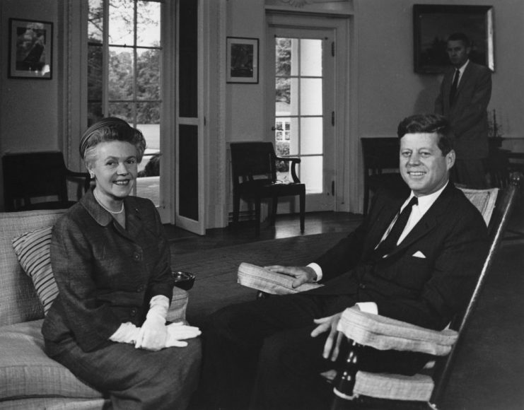 President John F. Kennedy meets with newly-appointed United States Minister to Bulgaria, Eugenie M. Anderson in May 1962. Image ID: AR7272-A, image is in Public Domain. Original is available at https://www.jfklibrary.org/Asset-Viewer/Archives/JFKWHP-AR7272-A.aspx.