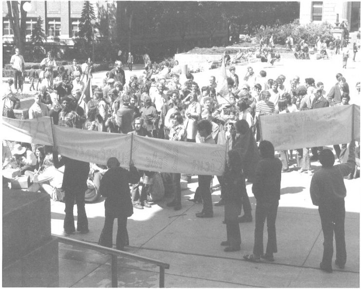 Students participate in an anti-war rally on campus. Bill Tilton papers, University Archives, University of Minnesota, Twin Cities.