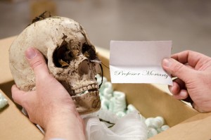 Moriarty's skull with TIm Johnson and note