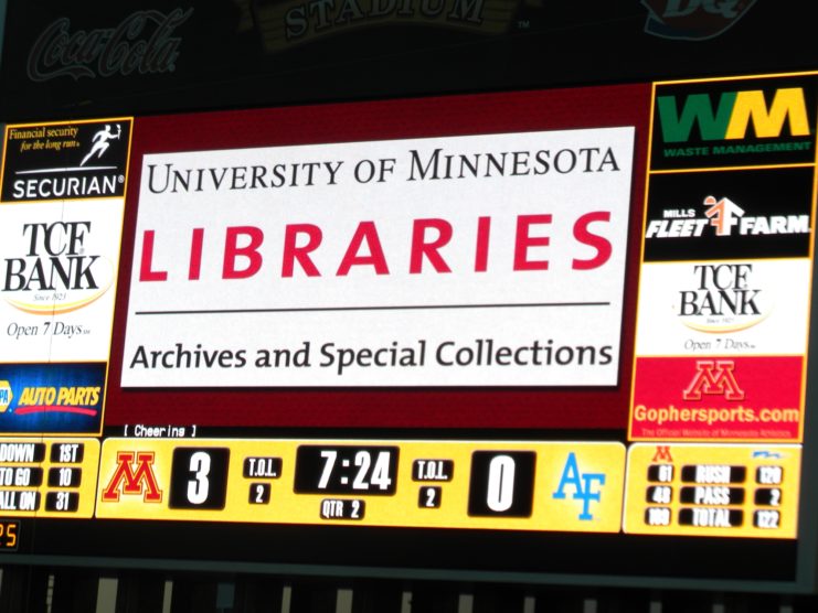 University Libraries Archives & Special Collections on the scoreboard! Photo courtesy of Brenda Oare.