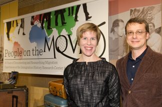Ellen Engseth and Daniel Necas, in the People on the Move exhibit.