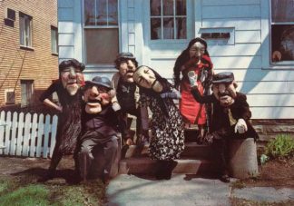 Photograph of the cast of a Befana performance by the Heart of the Beast Puppet Theatre, from the Immigration History Research Center Archives’ Vannelli Papers.