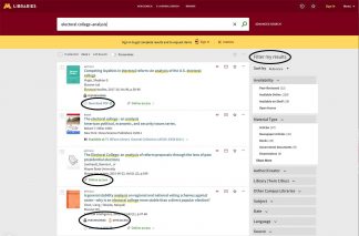 Search result on University of Minnesota Libraries website