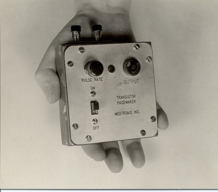 Prototype transistorized battery-powered pacemaker, undated.