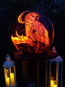 A Jack-O-Lantern of an owl and the moon. Courtesy of Justin Boeser (@justingregoryyy)