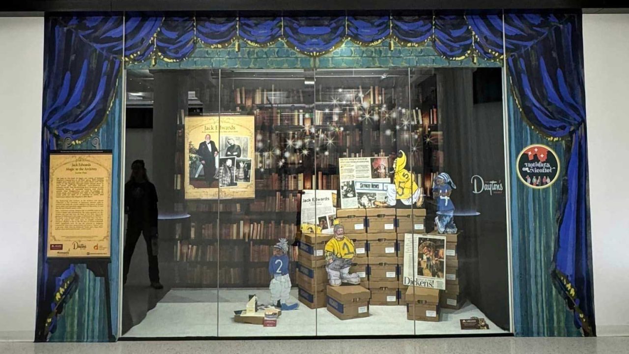 Historic holiday window display at the Dayton's Skyway downtown Minneapolis.