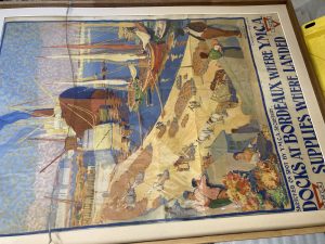Image from the YMCA archives of a poster titled, "Docks at Bordeaux Where YMCA Supplies Landed"
