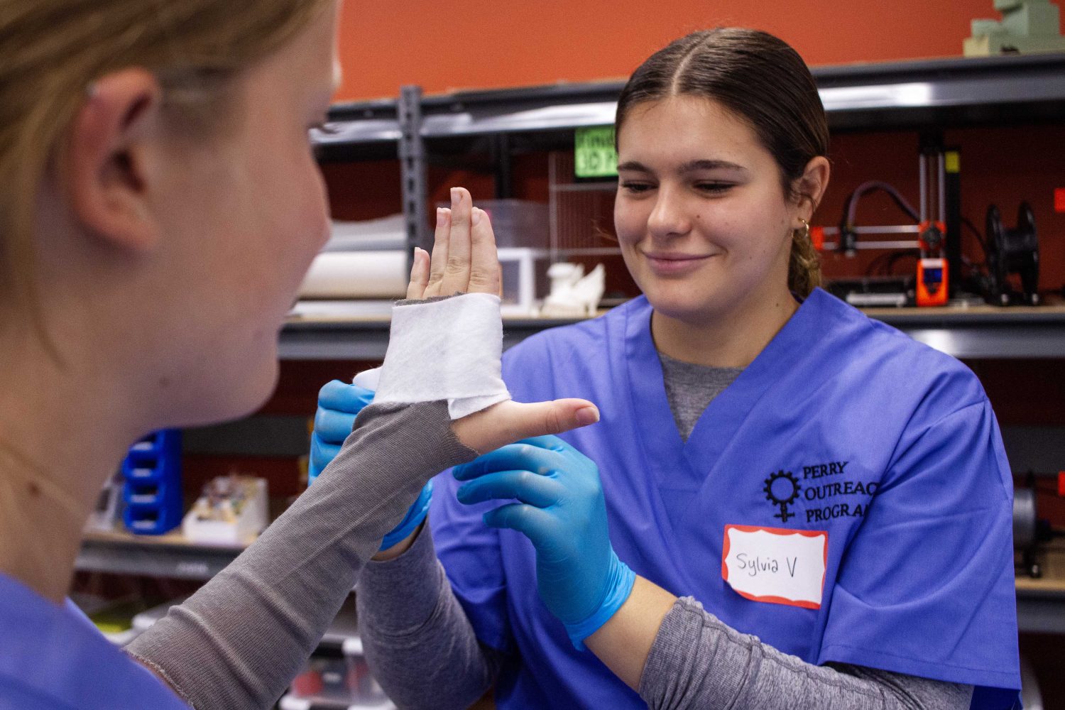 Students learn how to properly wrap a cast, on Saturday, Oct. 28, 2023. (Photo/Adria Carpenter)