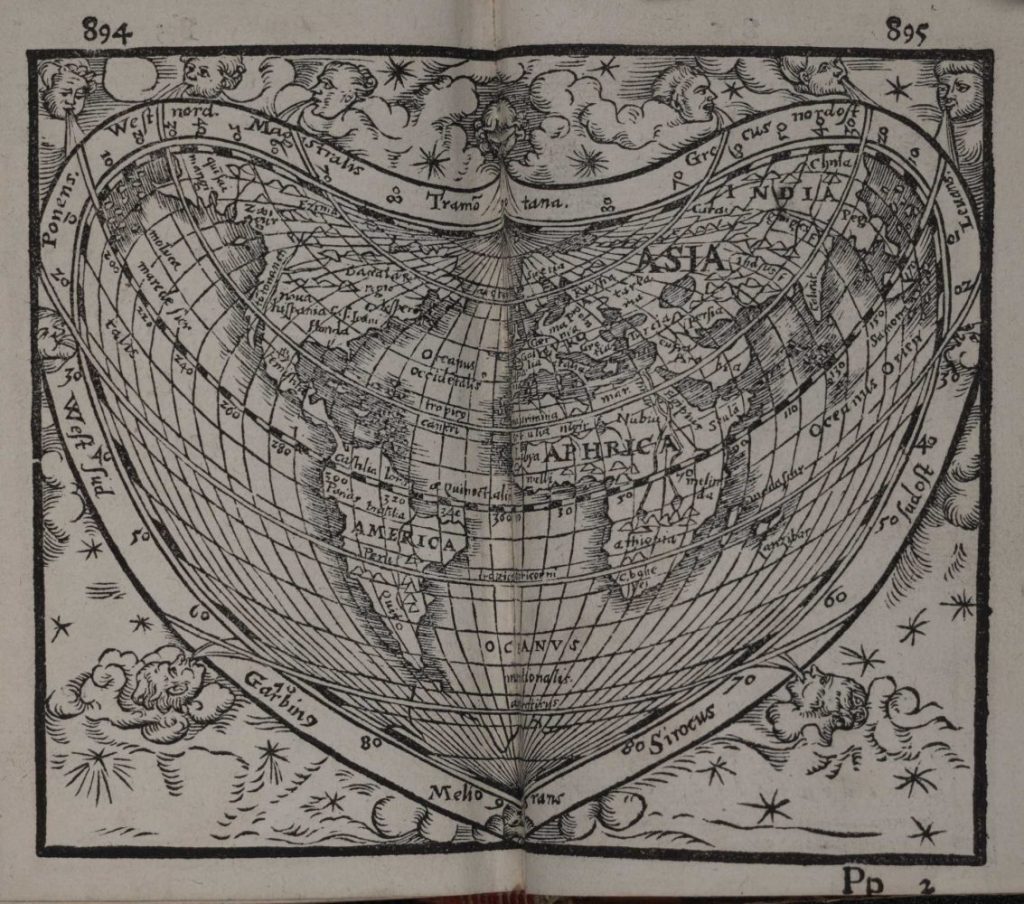 World map in the shape of a stylized heart.