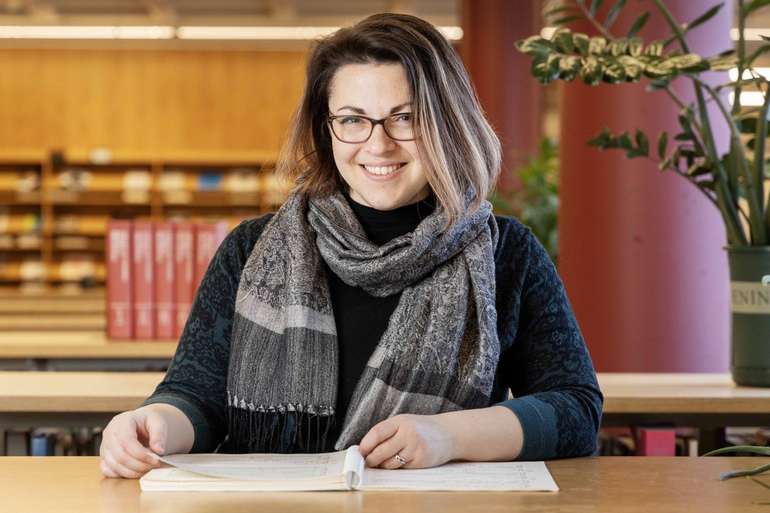 U of M graduate student Elena De Stasio Stabile photographed in the music library
