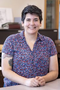 Erin McBrien, curator of the Upper Midwest Literary Archives, poses for a portrait in Andersen Library, on Friday, July 5, 2024. (Photo/Adria Carpenter)