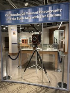 Gallery photo showing the 21st Editions exhibit at the Wallin Gallery in Elmer L. Andersen Library