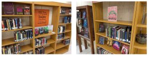 Display of books at Wilson Library basement.