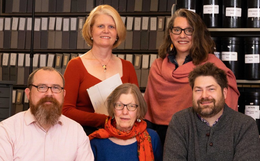 The Mapping Prejudice team, from left: Ryan Mattke, Kirsten Delegard, Penny Petersen, Rebecca Gillette, and Mike Corey.