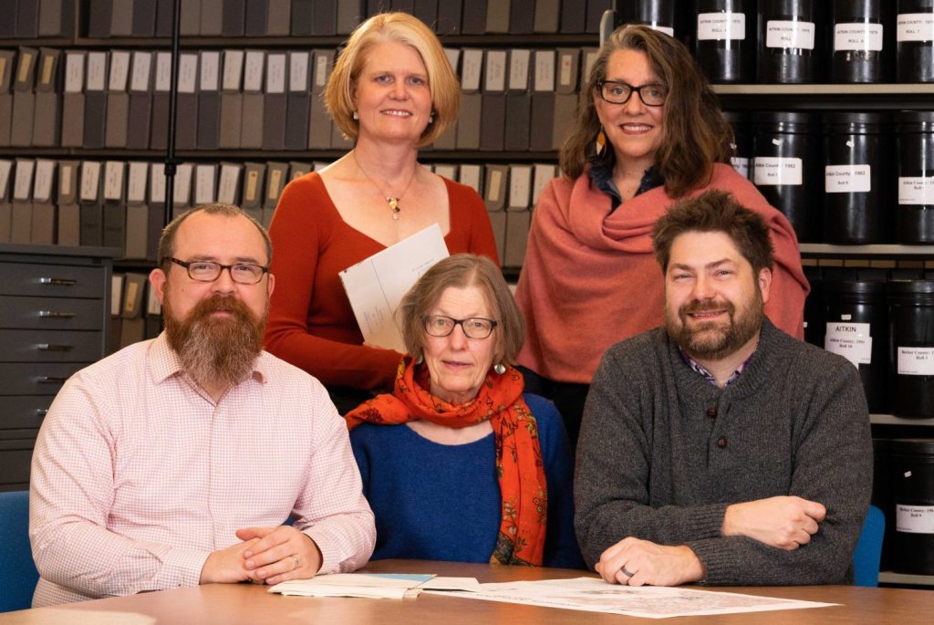 The Mapping Prejudice team, from left: Ryan Mattke, Kirsten Delegard, Penny Petersen, Rebecca Gillette, and Mike Corey.