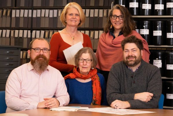 The Mapping Prejudice team, from left: Ryan Mattke, Kirsten Delegard, Penny Petersen, Rebecca Gillette, and Mike Corey.