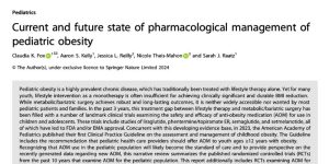 Screen shot of the title and abstract of an article on pharmacological management of pediatric obesity.