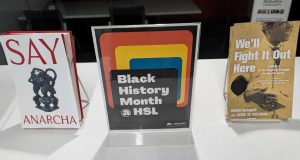 Black History Month book display at HSL