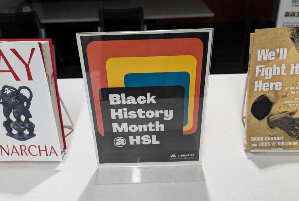 Black History Month book display at HSL