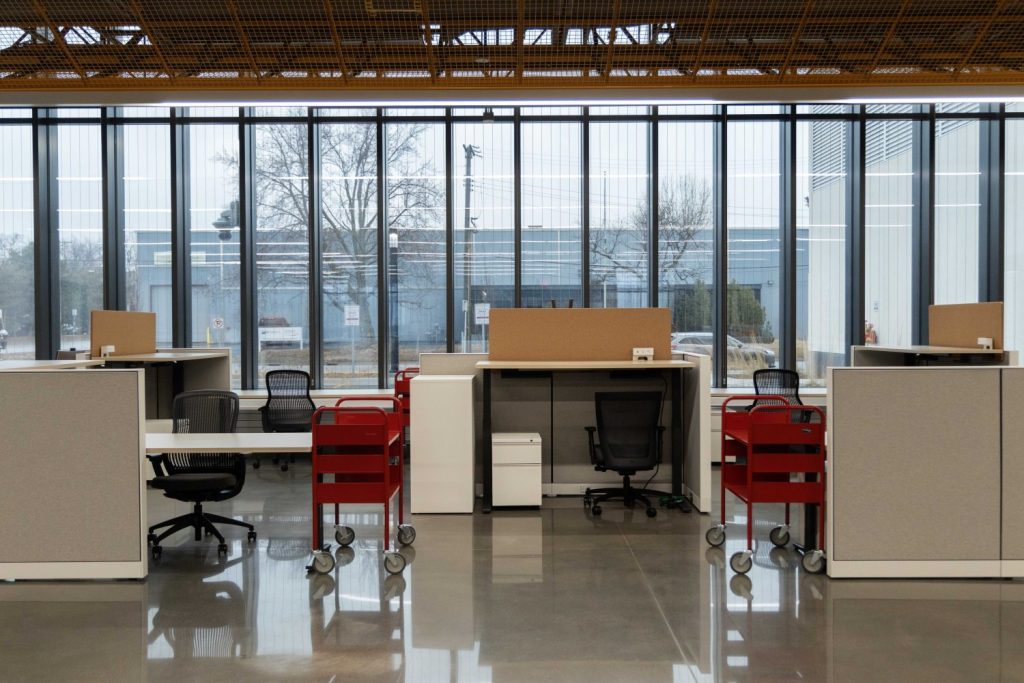 Office space at the new off-site collections facility for the Archives and Special Collections, on Tuesday, March 4, 2025, in Minneapolis. (Photo/Adria Carpenter)