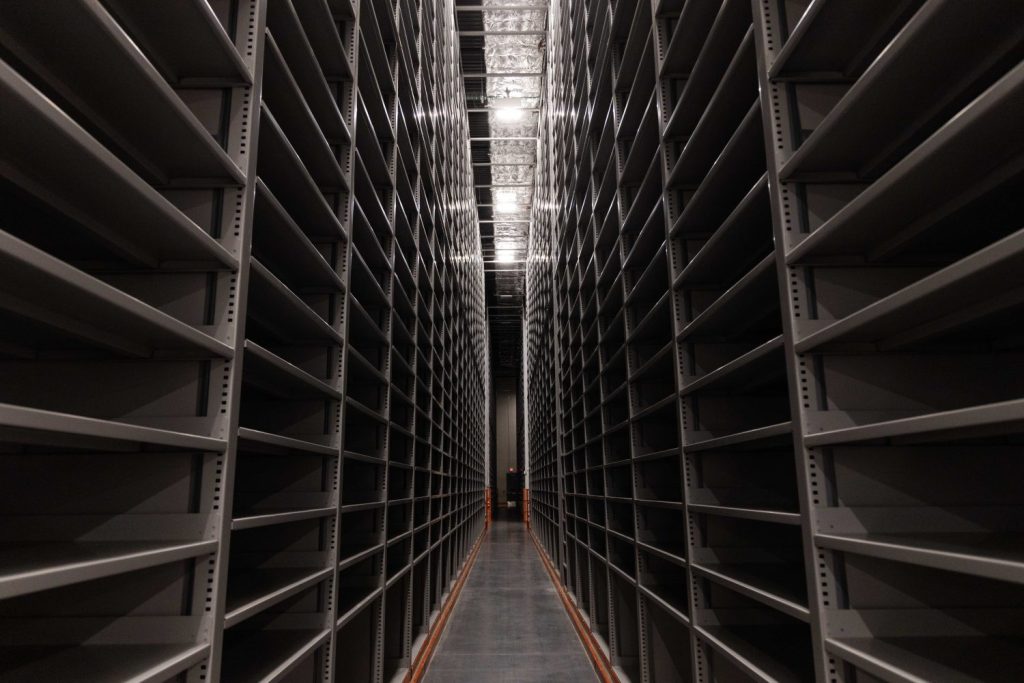 Stacks for new materials new off-site collections facility for the Archives and Special Collections, on Tuesday, March 4, 2025, in Minneapolis. (Photo/Adria Carpenter)