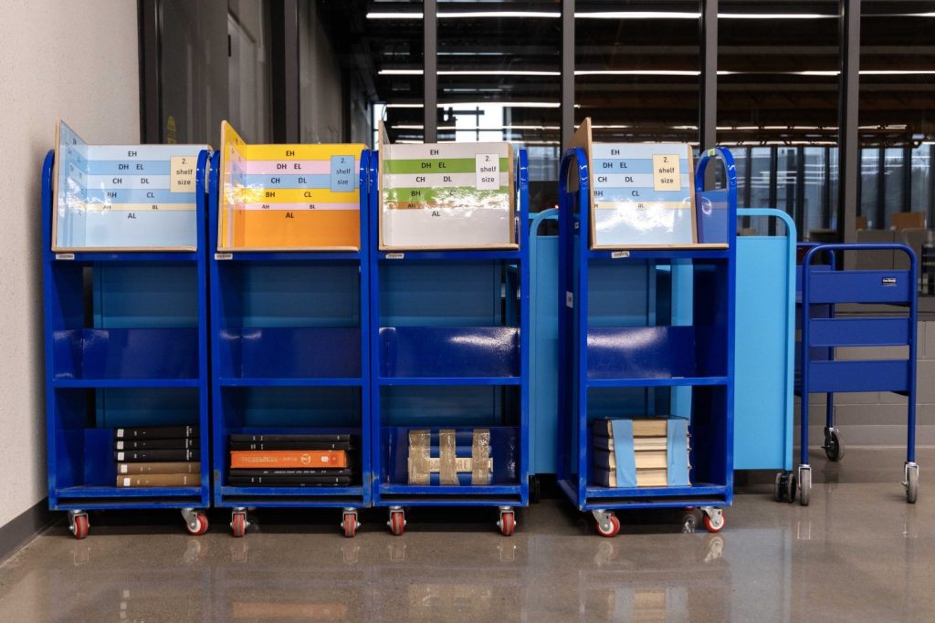 A tool to measure the tray size and shelf size needed for materials, on Tuesday, March 4, 2025, in Minneapolis. (Photo/Adria Carpenter)