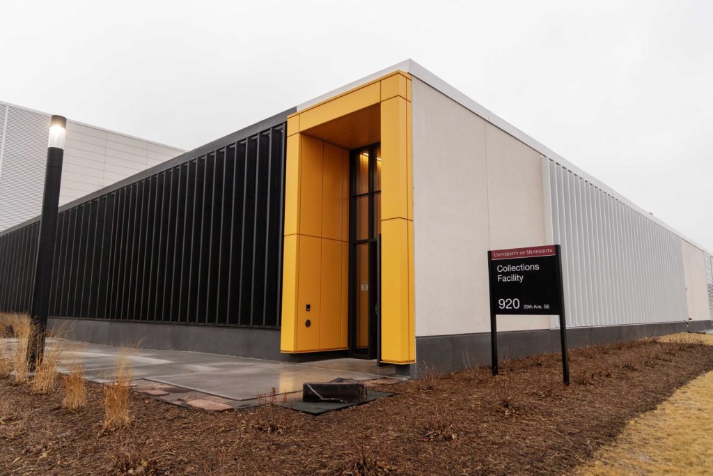 The exterior of the new off-site collections facility for the Archives and Special Collections, on Tuesday, March 4, 2025, in Minneapolis. (Photo/Adria Carpenter)