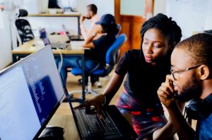 Students working at computer.