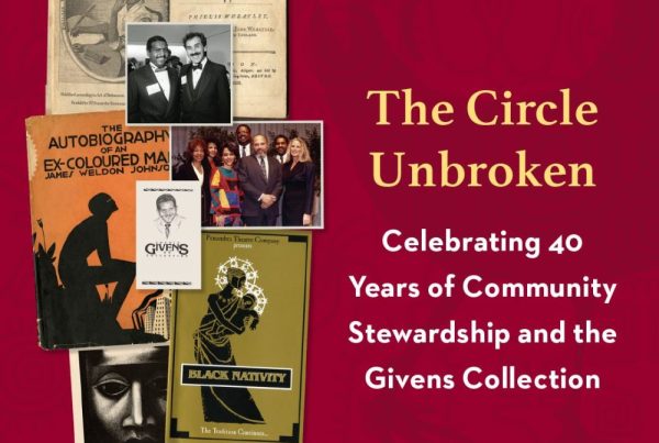 Collage of photos, illustrations, and book covers from the Givens Collection with the exhibit title "The Circle Unbroken" (Collage/Darren Terpstra)