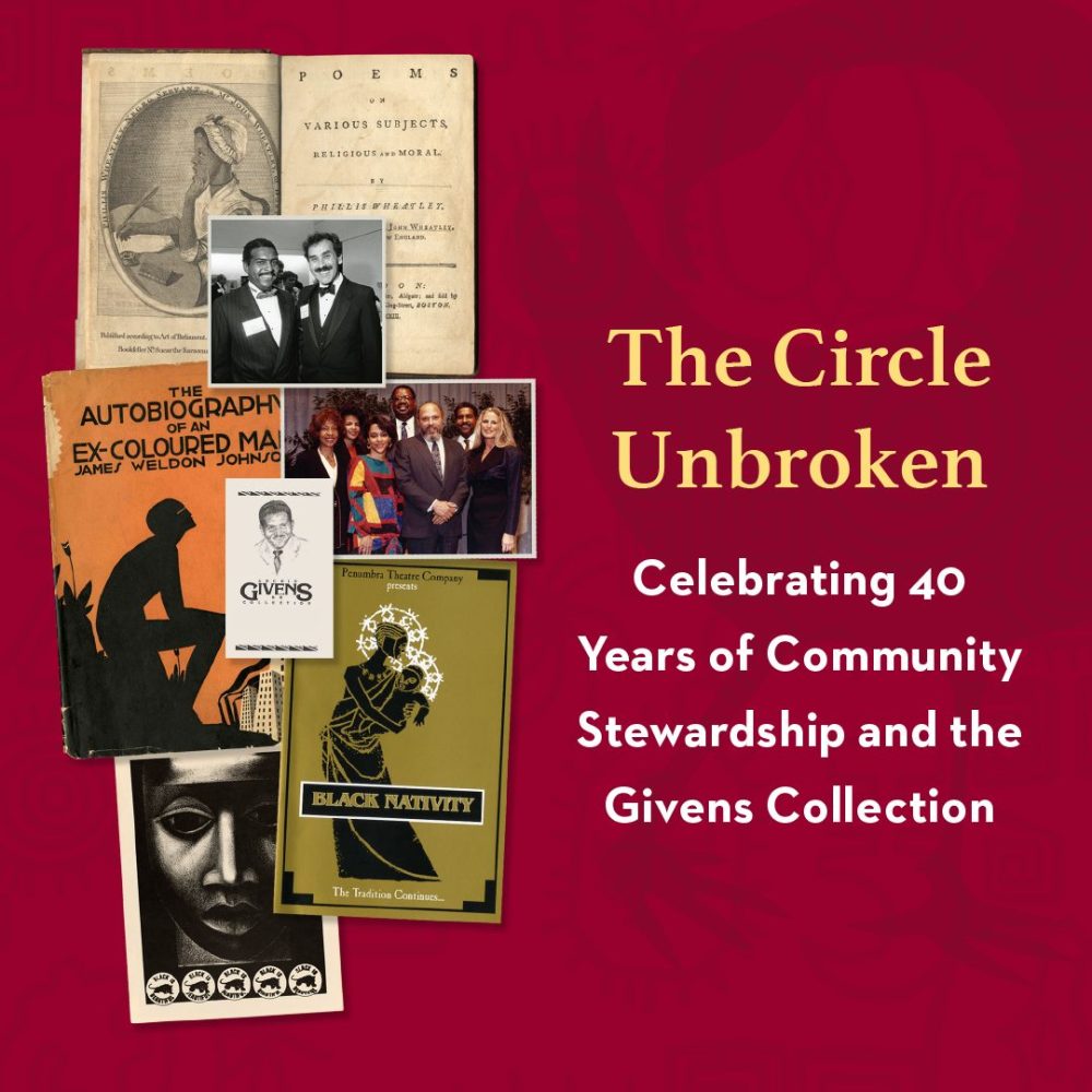 Collage of photos, illustrations, and book covers from the Givens Collection with the exhibit title "The Circle Unbroken" (Collage/Darren Terpstra)