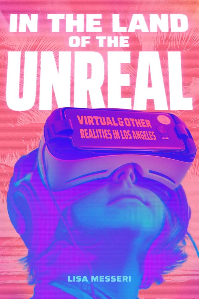 Book cover featuring a person in virtual reality goggles in heavily edited vibrant colors that suggest digital spaces and color shifted or glitched imagery