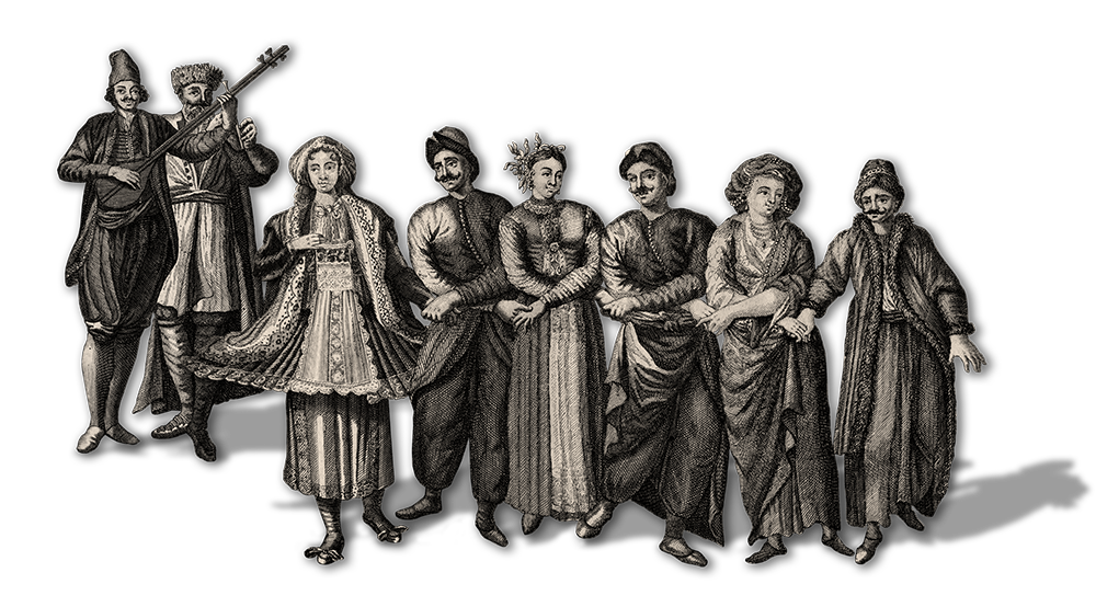 Early modern illustration of musicians and people celebrating
