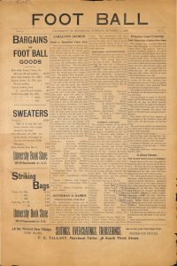 Cover of the October 17, 1899 issue of the publication FOOT BALL that includes text of articles and advertisements.