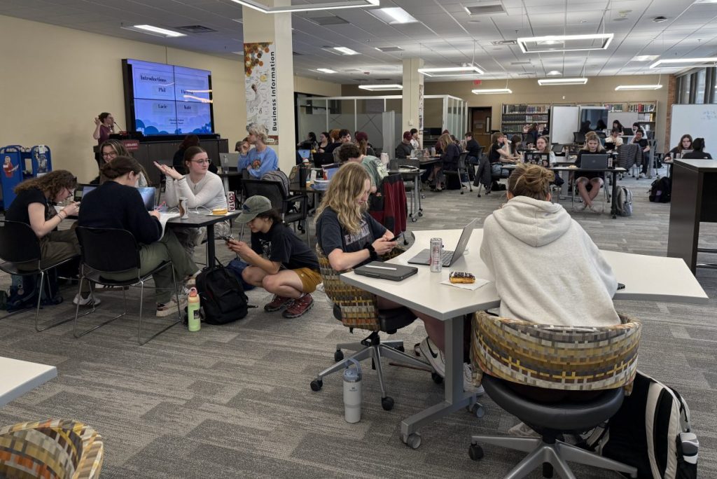 Student study in Wilson Library during the Long Night Against Procrastination