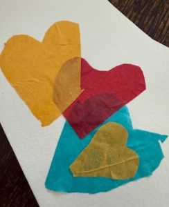 Valentines craft with tissue paper hearts
