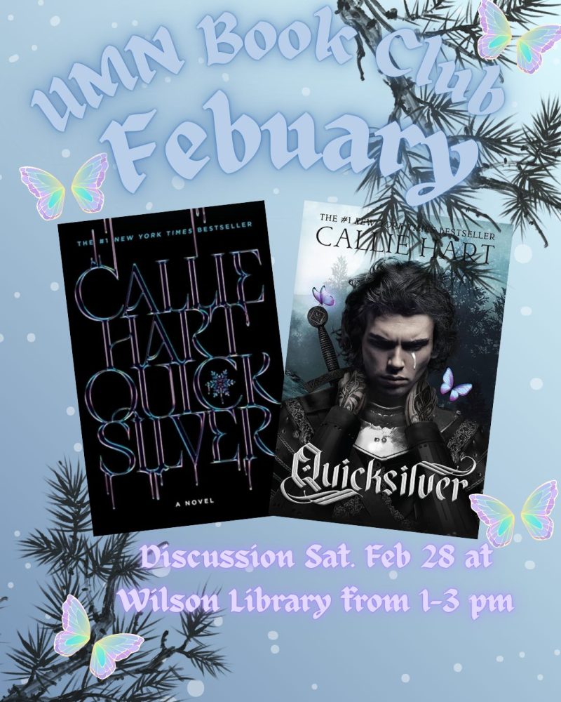 Two copies of Quicksilver by Cassie Hart on a blue background with pine branches.